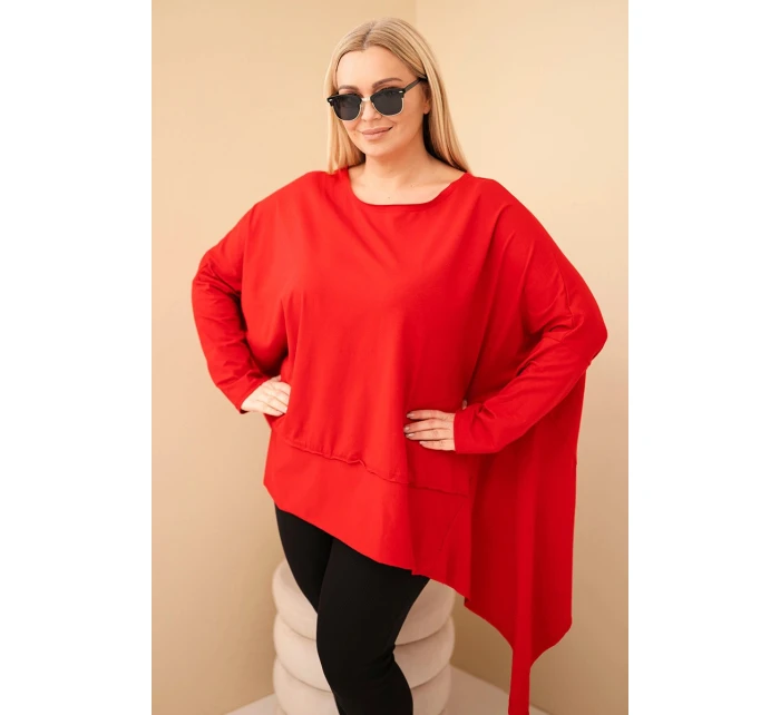 Dámská tunika Plus Size z bavlny s asymetrickým spodním lemem červená Dámská tunika Plus Size z bavlny s asymetrickým spodním lemem červená