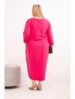 Dámske Plus veľkosť bavlnená sukňa s dlhými rukávmi a pásom Fuchsia