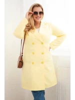 Dámský kabát Plus Size model 21959208 s límcem žlutý - K-Fashion