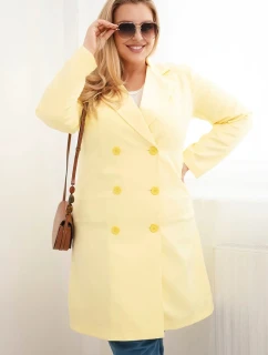 Dámske Plus veľkosť dvojradový kabát s golierom žltá