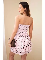 Dámsky viskózový overal s bodkami s volánom púdrovo ružový