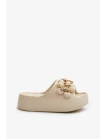Dámské pěnové pantofle s ozdobami na silné světle béžová model 20455574 - Kesi