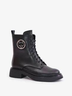 Kožené členkové topánky na zips so zateplením a ozdobou Black Lorevine