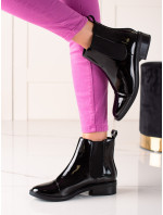 Dizajnové čierne členkové topánky dámske na plochom podpätku