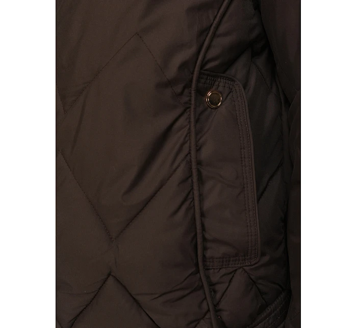 Dámska prechodná prešívaná bunda s kapucňou hnedá FashionStreet TY5670