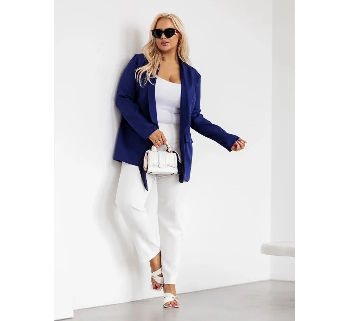 Tmavomodré klasické dámske sako nadmernej veľkosti (8275)