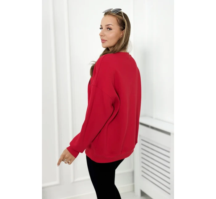 Bavlnená súprava, zateplená mikina + legíny červený