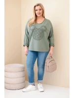 Dámská bavlněná blůza Plus Size s V výstřihem khaki