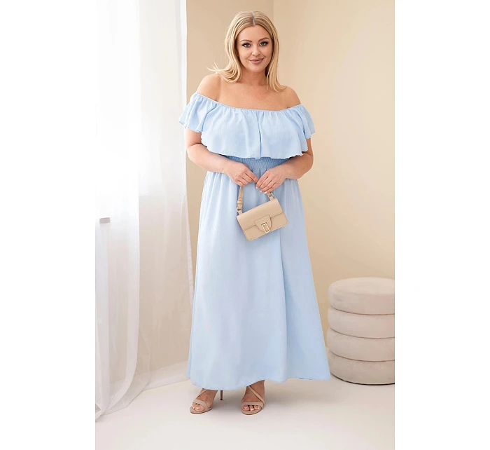 Dámske plus veľkosť šaty s volánom a elastickým pásom modrá