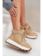 Skórzane Sneakersy Trapery Damskie Z Futerkiem Na Platformie Big Star OO274A330 Beżowe Skórzane Sneakersy Trapery Damskie Z Futerkiem Na Platformie Big Star OO274A330 Beżowe