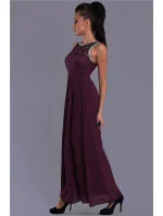 Dámské společenské šaty EVA model 15089591 s krajkou a kamínky dlouhé tmavě modrá - EVA&LOLA