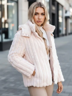 Dámska kožušinová bunda s kapucňou ružová FashionStreet TY5277z