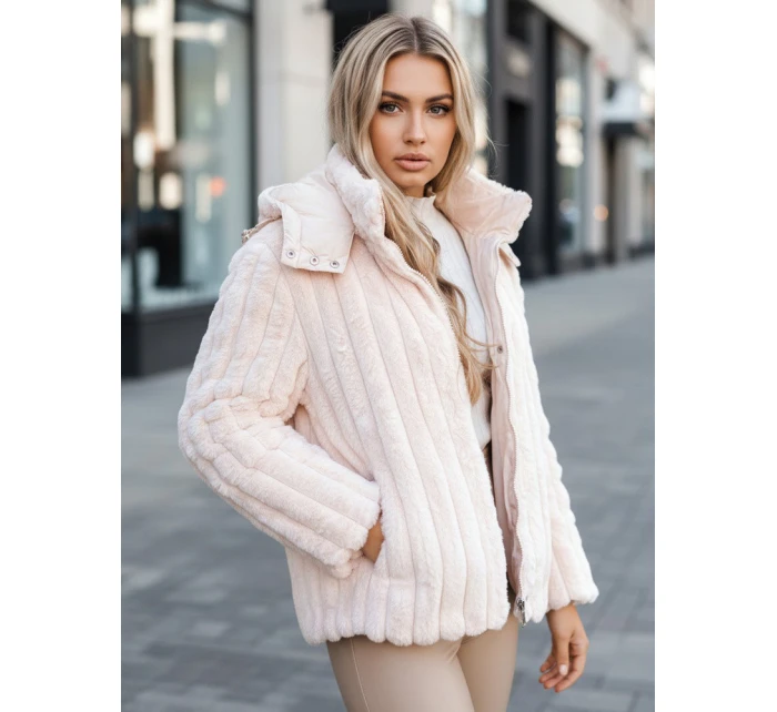 Dámská kožešinová bunda s kapucí růžová Dstreet model 21995147 - FashionStreet