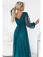 – elegantní maxi šaty s výstřihem do V – mořská zelená model 22342737 - numoco basic