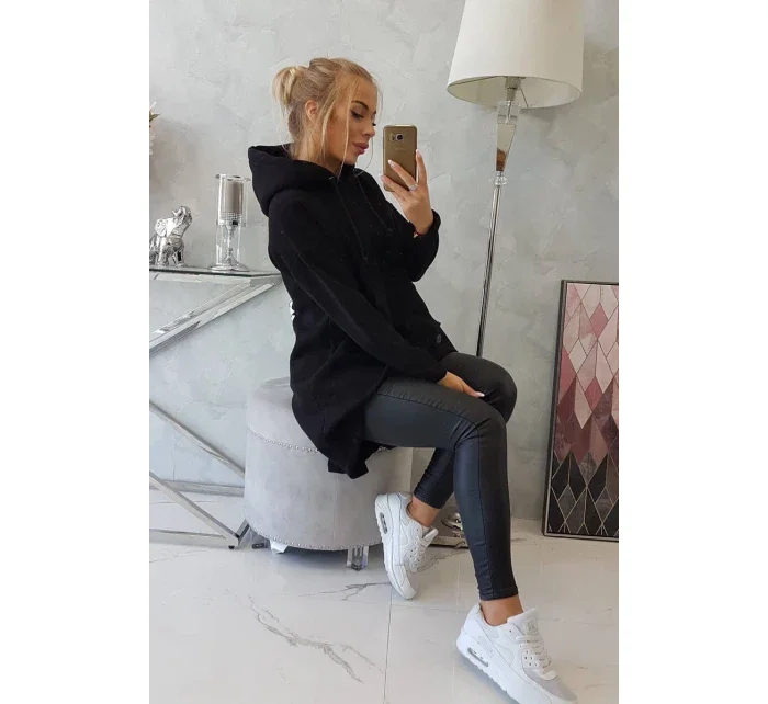 Zateplená mikina s dlouhými zády a kapucí černá