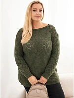 Dámský svetr Plus Size z průřezového úpletu s dlouhým rukávem khaki Dámský svetr Plus Size z průřezového úpletu s dlouhým rukávem khaki