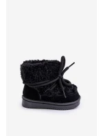 Ciepłe Botki Śniegowce Dziecięce Wiązane Czarne Asija Ciepłe Botki Śniegowce Dziecięce Wiązane Czarne Asija