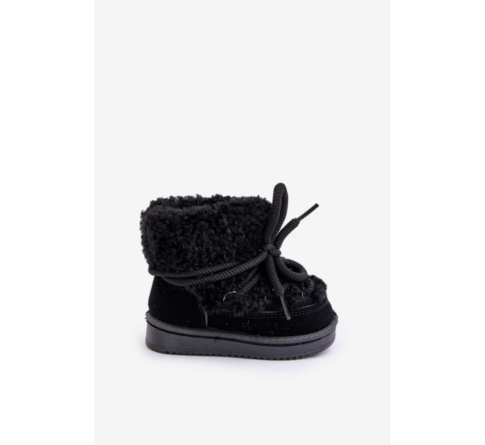 Ciepłe Botki Śniegowce Dziecięce Wiązane Czarne Asija Ciepłe Botki Śniegowce Dziecięce Wiązane Czarne Asija