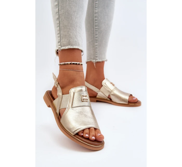 model 21650265 Dámské Kožené Sandály Zlaté - Zazoo