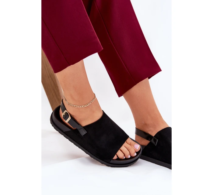 Sandały Damskie Z Eko Zamszu Na Platformie Czarne Migola