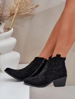 Dámske kovbojské čižmy na zips z eko semišu s perforáciou - čierne S.Barski