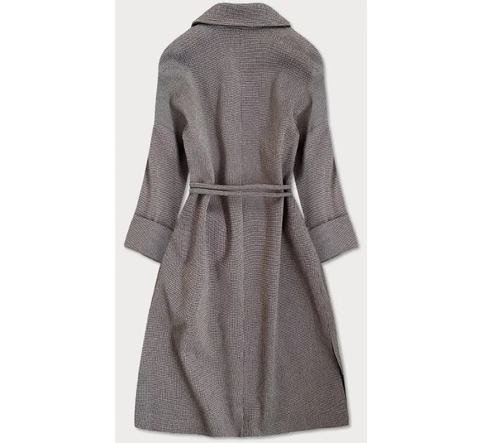 Hnedý károvaný dámsky kabát so 3/4 rukávmi (2718)