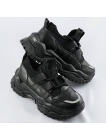 Čierne šnurovacie sneakersy na platforme (RA5)