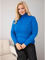 Dámský viskózový svetr Plus Size s rolákem v klasickém střihu chabrový modrý