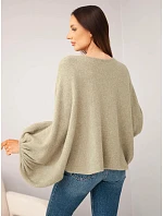 Svetr dámský s přídavkem model 22540768 oversize světlé khaki - K-Fashion Svetr dámský s přídavkem model 22540768 oversize světlé khaki - K-Fashion