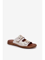 Kožené Ploché Pantofle S Přezkami Zlaté model 21686316 - Zazoo Kožené Ploché Pantofle S Přezkami Zlaté model 21686316 - Zazoo