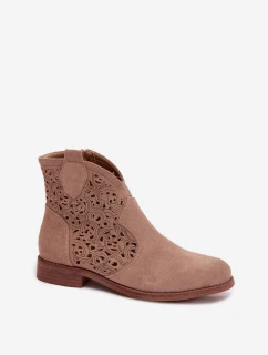 Dámské perforované kotníkové boty na nízkém podpatku model 21961093 Béžové - S.Barski