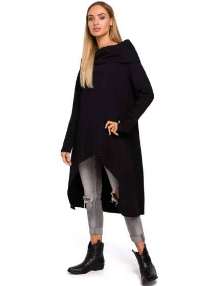model 15102939 Asymetrická tunika se širokým límcem černá - Moe