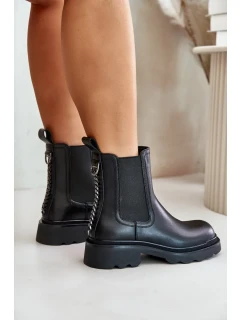 Kožené členkové topánky Chelsea s ozdobným reťazcom zateplené D&A Black