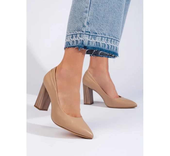 Trendy lodičky hnědé dámské na širokém podpatku Trendy lodičky hnědé dámské na širokém podpatku