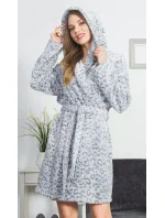 Dámský župan krátký s kapucí Leopard grey