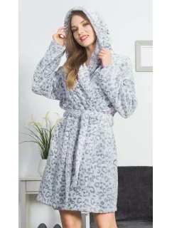 Dámsky župan krátky s kapucňou Leopard grey