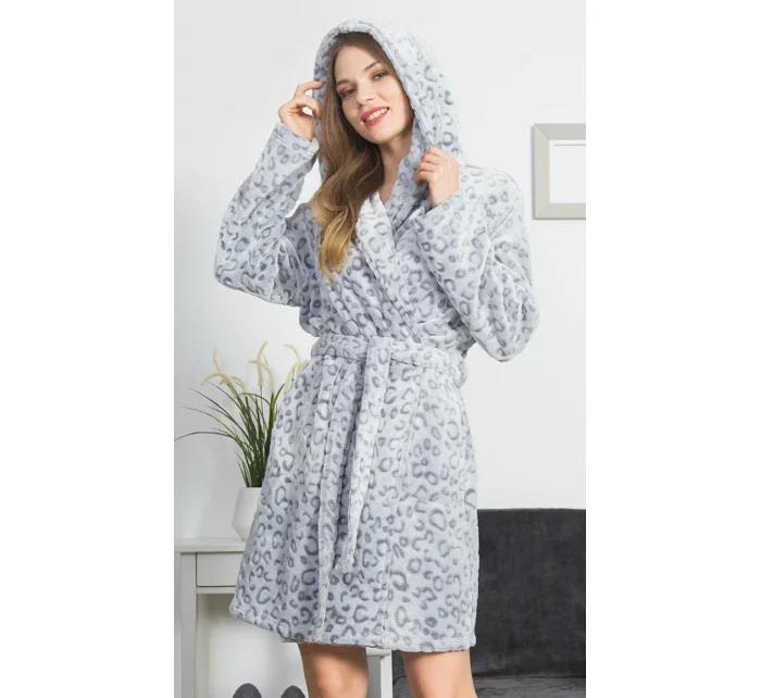 Dámský župan krátký s kapucí Leopard grey
