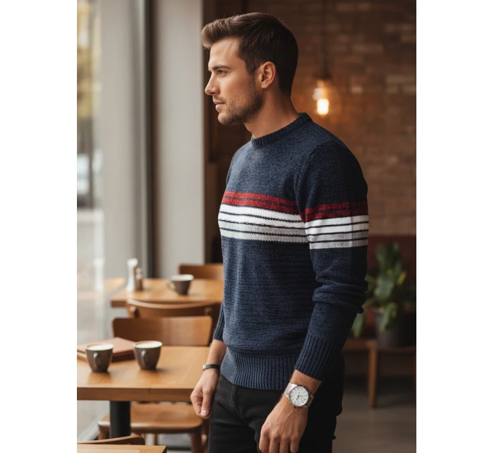 Pánsky pruhovaný tmavomodrý sveter FashionStreet WX2281