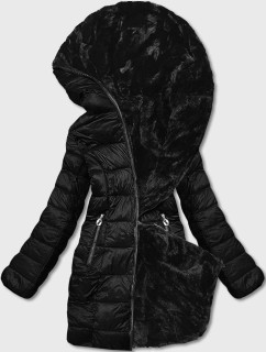 Čierna obojstranná dámska bunda-kožušinka (B8052-1)