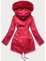 Červená dámska bunda s kožušinou (5m762-270)