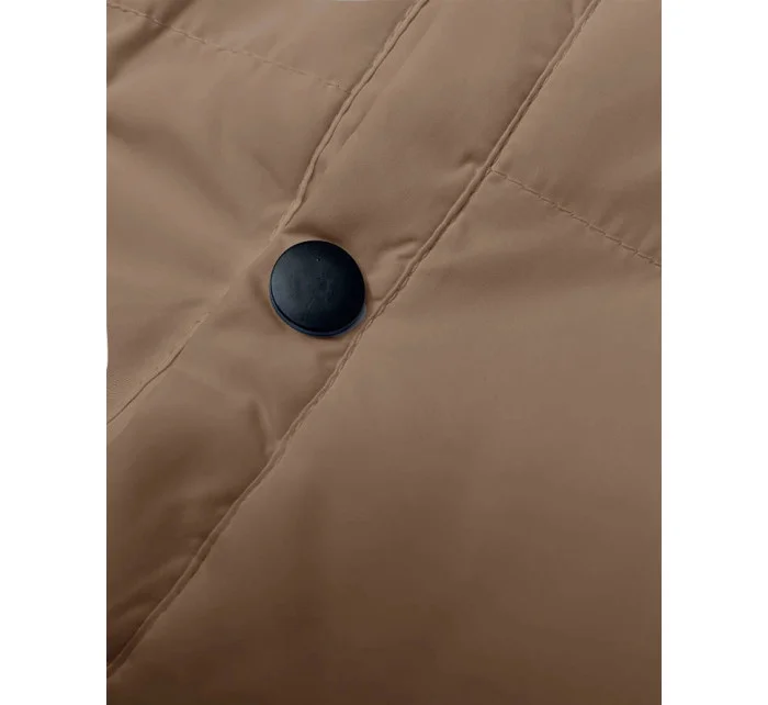 Dámska páperová vesta so stojatým golierom tmavo béžová (5M3150-84)