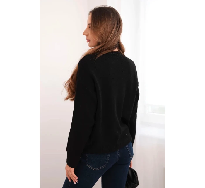 Dámsky geometrický sveter z vlny a alpaky v čiernej farbe Dámsky geometrický sveter z vlny a alpaky v čiernej farbe