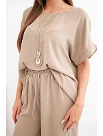 Dámska súprava z viskózy: blúzka s krátkym rukávom a široké nohavice fango