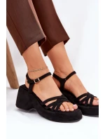 Sandały Na Platformie I Koturnie Z Eko Zamszu Czarne Nendal Sandały Na Platformie I Koturnie Z Eko Zamszu Czarne Nendal