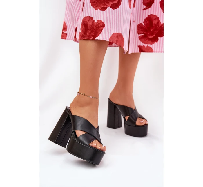 Klapki Damskie Na Platformie I Słupku Czarne Lenobos Klapki Damskie Na Platformie I Słupku Czarne Lenobos