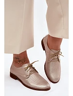 Kožené dámské elegantní šněrovací polobotky model 22136719 Zlaté - Zazoo
