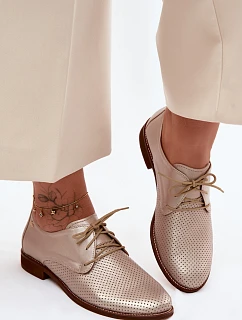 Kožené dámské elegantní šněrovací polobotky Zazoo 4238 Zlaté