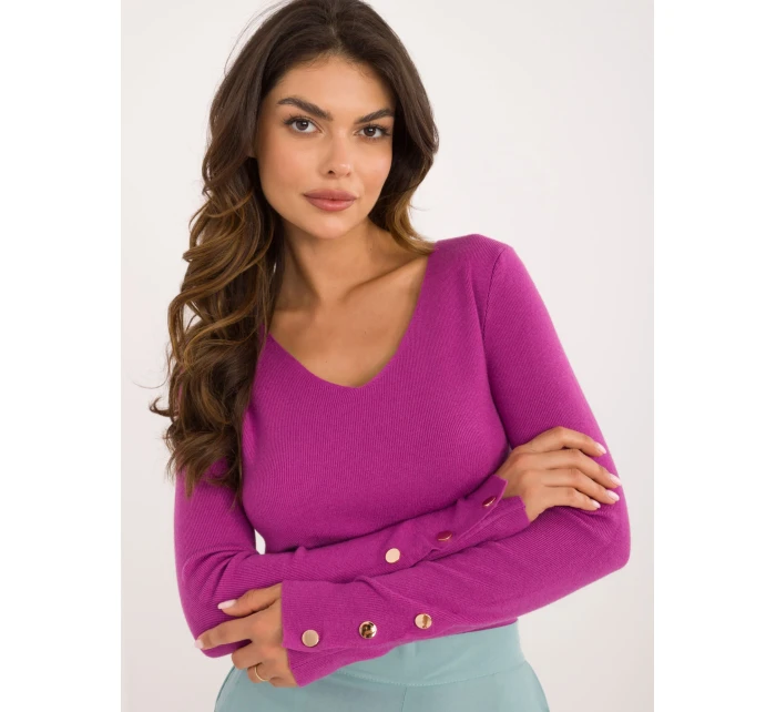 Sweter AT SW model 20742507 ciemny fioletowy - FPrice Sweter AT SW model 20742507 ciemny fioletowy - FPrice