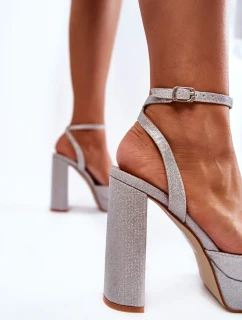Dámské sandály třpytivé na podpatku stříbrne Rosel