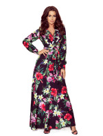 Maxi šaty s volánom a kvetinovou potlačou Numoco - čierne